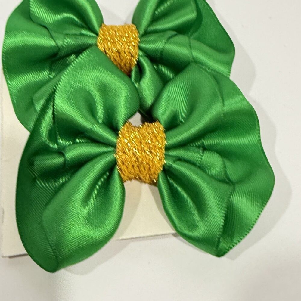 Hair Bow Set 2 Hairpin For Girls Green 2 Inch New - Picture 7 of 10